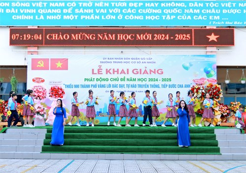 Sáng thứ Năm, Ngày 05/9/2024, Trường Trung học cơ sở An Nhơn tổ chức Lễ Khai giảng năm học 2024-2025.