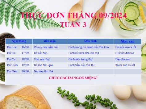 Thực đơn tuần 3 tháng 9.2024