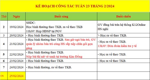 Lịch công tác tuần 23 - HKI (Năm học 2023 - 2024)