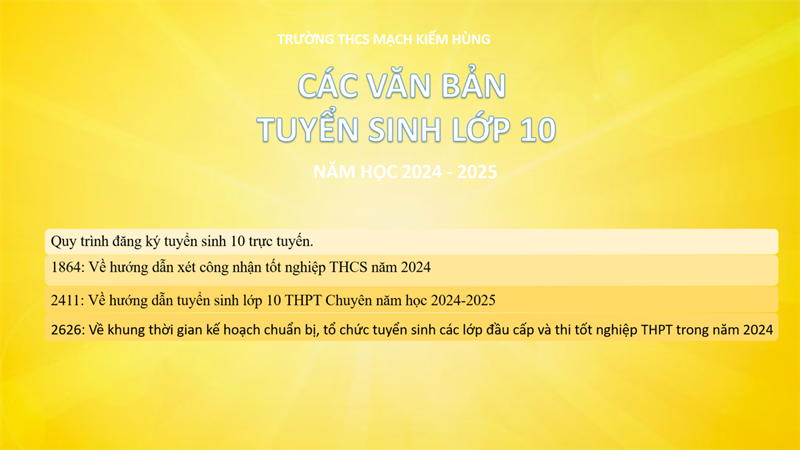 Các văn bản tuyển sinh lớp 10 - Năm học 2024 - 2025