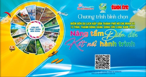 Thành phố Hồ Chí Minh vừa chính thức khởi động chương trình bình chọn điểm đến du lịch hấp dẫn TP.HCM và 13 tỉnh, thành đồng bằng sông Cửu Long năm 2024 với chủ đề “Nâng tầm điểm đến – Kết nối hành trình”.