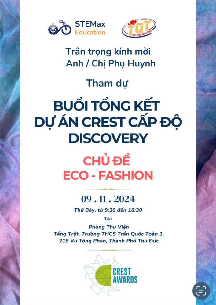 Thư mời tham dự Buổi lễ Tổng kết dự án Khoa học Crest cấp độ Discovery - Chủ đề Eco - Fashion
