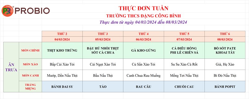 Thực đơn bán trú tuần 24