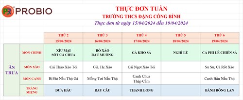 Thực đơn bán trú tuần 30