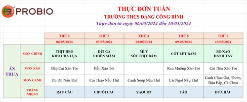 Thực đơn bán trú tuần 33