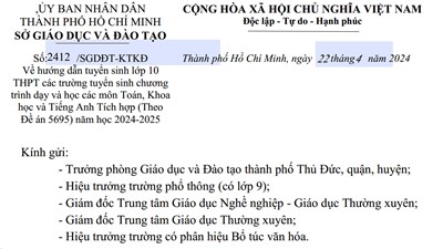 Hướng dẫn tuyển sinh lớp 10 THPT chương trình tích hợp năm học 2024-2025
