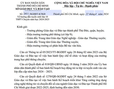 Hướng dẫn tuyển sinh lớp 10 THPT chuyên năm học 2024-2025