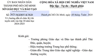 Hướng dẫn tổ chức thi Tuyển sinh 10 năm học 2024-2025 tại TPHCM