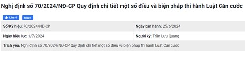 Nghị định số 70/2024/NĐ-CP Quy định chi tiết một số điều và biện pháp thi hành Luật Căn cước