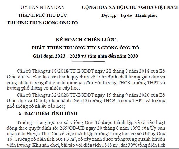 Kế Hoạch Chiến Lược Phát Triển Trường Thcs Giồng Ông Tố