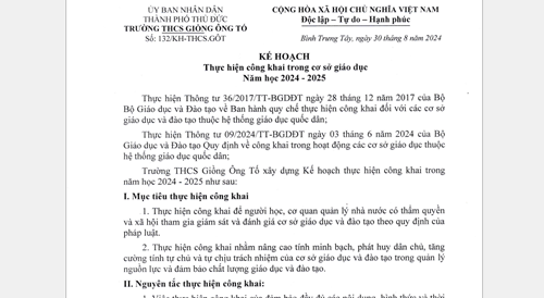 Kế hoạch thực hiện công khai trong cơ sở giáo dục