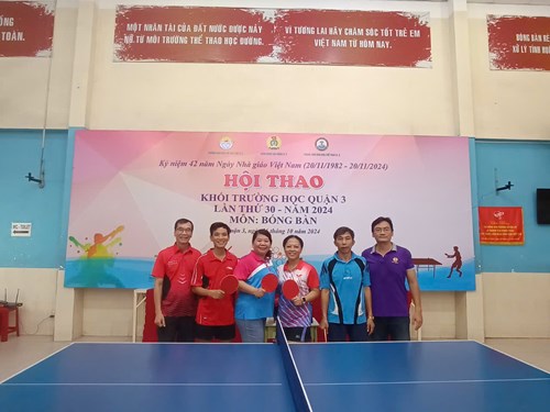 Hội thao truyền thống đoàn viên, người lao động - Môn Bóng Bàn
Khối Trường học Quận 3, lần thứ 30 - Năm 2024. Kỷ niệm 42 năm Ngày Nhà giáo Việt Nam (20/11/1982 - 20/11/2024)