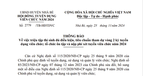 Thông báo triệu tập thí sinh tham dự vòng 2
