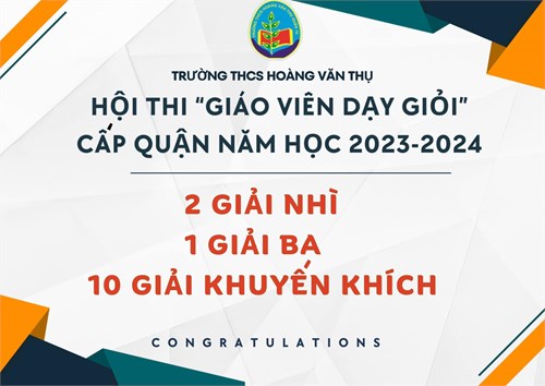 Chúc mừng Thầy/ Cô đã đạt được thành tích xuất sắc trong “Hội thi Giáo viên dạy Giỏi cấp Quận” năm học 2023 - 2024