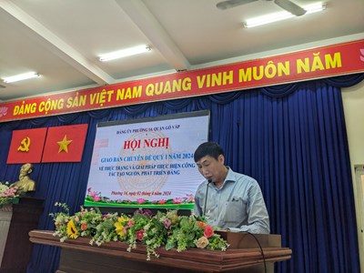Ngày 02 tháng 04 năm 2024, Thầy Nguyễn Văn Hiền - Bí thư Chi bộ - Hiệu trưởng nhà trường tham dự hội nghị giao ban chuyên đề quý I năm 2024  Về thực trạng và giải pháp thực hiện công tác tạo nguồn, phát triển Đảng  tại Đảng ủy Phường 14, quận Gò Vấp