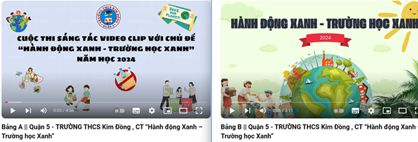 Hãy cùng ủng hộ 02 sản phẩm dự thi về sáng tác phim ngắn  Hành động xanh - Trường học xanh  năm 2024 do Sở Giáo dục và Đào tạo tổ chức của trường THCS Kim Đồng