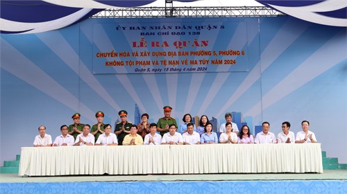 Quận 5 tổ chức lễ ra quân chuyển hóa và xây dựng địa bàn phường 5, 6 không tội phạm và tệ nạn về ma túy năm 2024