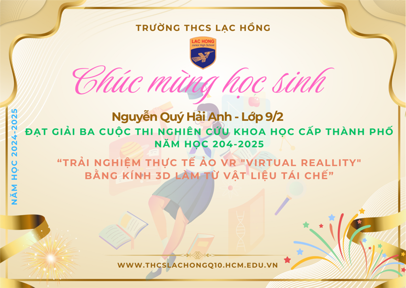 Chúc mừng học sinh đạt giải Cuộc thi Khoa học Kỹ thuật cấp Thành Phố - Năm học 2024-2025