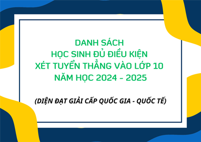 [Quận 10] Danh sách học sinh đủ điều kiện xét tuyển thẳng vào lớp 10 năm học 2024-2025 (diện đạt giải cấp quốc gia - quốc tế)