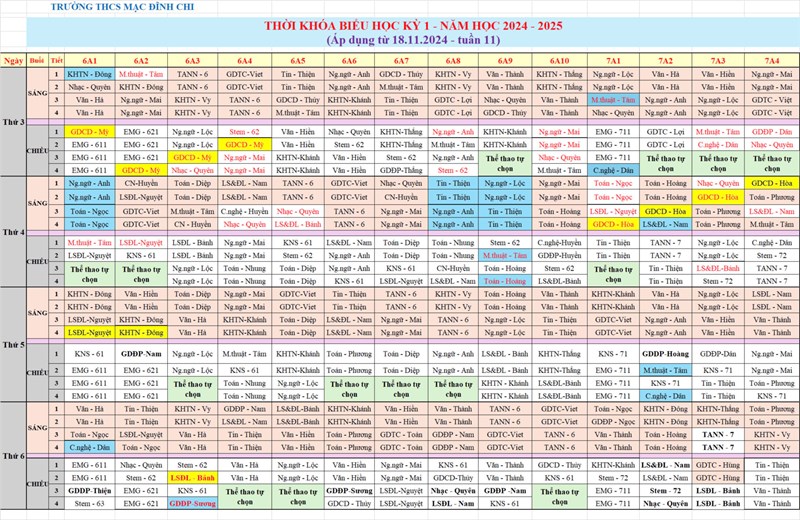 Thời khóa biểu lần 2 - áp dụng từ tuần 11/HK1 (18/11/2024)