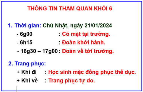 Danh sách học sinh tham gia học tập trải nghiệm khối 6 - Năm học 2023-2024
