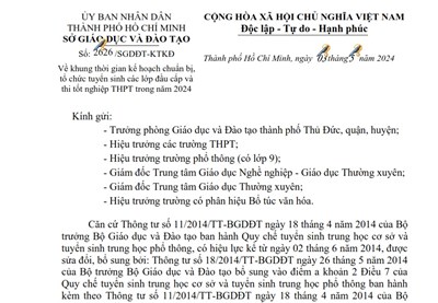 Về khung thời gian kế hoạch chuẩn bị, tổ chức tuyển sinh các lớp đầu cấp và thi tốt nghiệp THPT trong năm 2024
