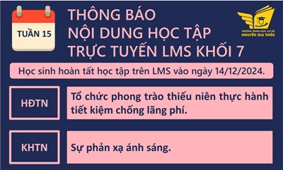 Nội dung học tập trực tuyến LMS Học kỳ I - năm học 2024-2025- Tuần 15