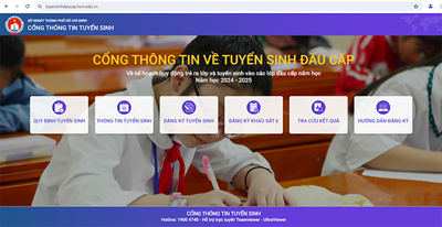 Các bước đăng ký tuyển sinh đầu cấp. https://tuyensinhdaucap.hcm.edu.vn/