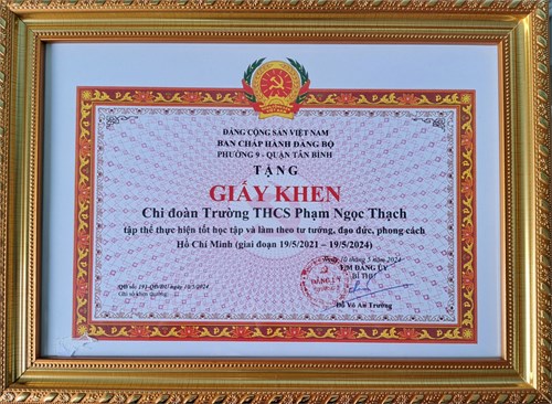 Chi đoàn Trường THCS Phạm Ngọc Thạch: tập thể thực hiện tốt học tập và làm theo tư tưởng, đạo đức, phong cách Hồ Chí Minh (giai đoạn 19/5/2021 - 19/5/2024)