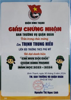 Danh hiệu Chỉ huy đội giỏi cấp quận năm học 2023 - 2024
