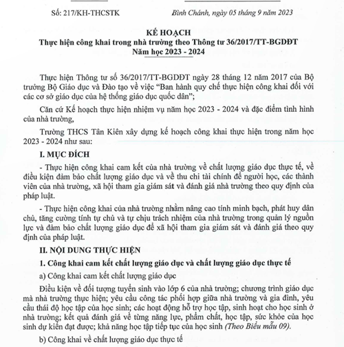 Quyết định về việc ban hành Quy chế công khai trong nhà trường năm học 2023 - 2024