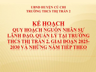 Kế hoạch Quy hoạch nguồn nhân sự lãnh đạo, quản lý tại trường THCS Thị Trấn 2, giai đoạn 2025-2030 và những năm tiếp theo