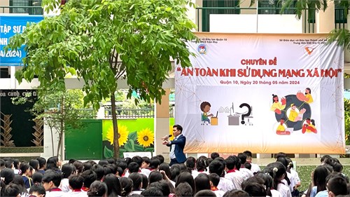 Hình ảnh buổi chuyên đề ngày thứ hai 20.5.2024  An toàn khi sử dụng mạng xã hội .