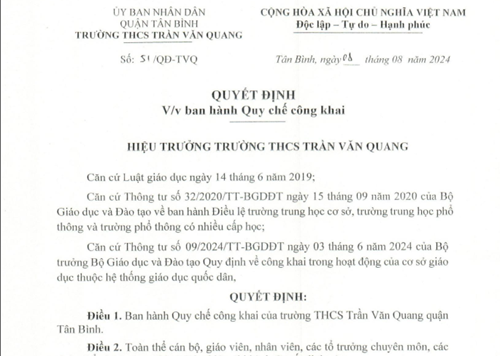 Quyết định số 51/QĐ-TVQ về ban hành Quy chế công khai theo Thông tư 09