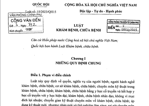 Luật Khám bệnh, chữa bệnh số 15/2023/QH15