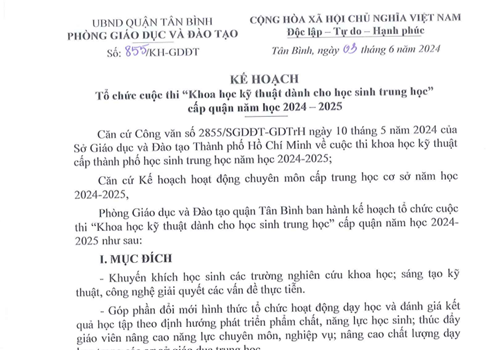 Cuộc thi Khoa học kỹ thuật cấp THCS Năm học 2024-2025