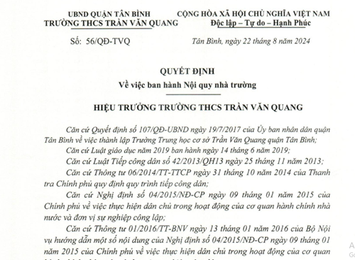 Về việc ban hành Nội quy nhà trường