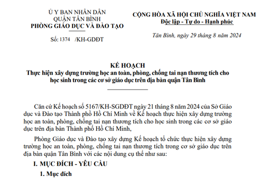 Về xây dựng trường học an toàn, phòng, chống tai nạn thương tích