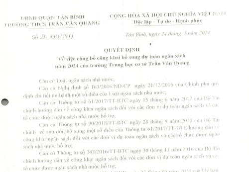 Về công bố công khai bổ sung dự toán ngân sách năm 2024 của trường