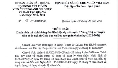 Thông báo danh sách thí sinh không đủ điều kiện dự xét tuyển ở vòng 2 kỳ xét tuyển viên chức nh 2023 -2024