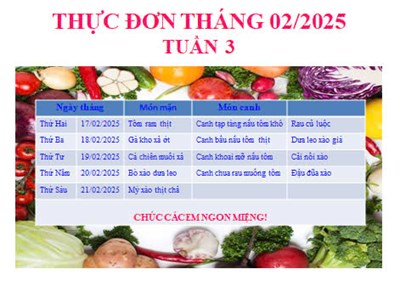 Thực đơn bán trú tuần 3 tháng 02/2025
