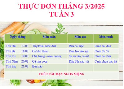 Thực đơn bán trú tuần 3 tháng 3.2025