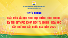 Vinh danh học sinh trường THCS Bình Thọ đạt thành tích trong kỳ thi Olympic Khoa học tự nhiên - Hoá học lần thứ hai năm 2025 do Hội Hoá học Việt Nam tổ chức