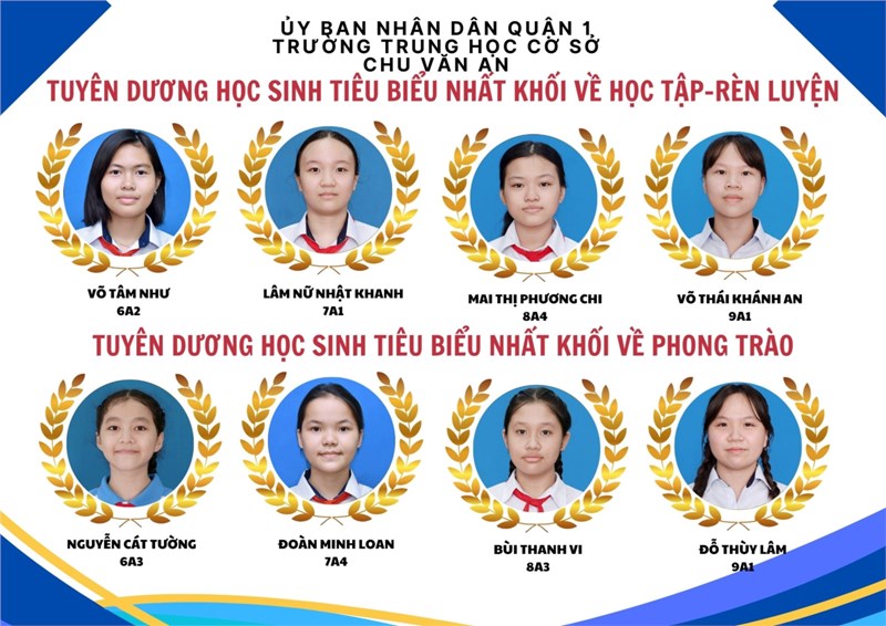 Tuyên dương học sinh tiêu biểu nhất khối về học tập, rèn luyện, các hoạt động phong trào Học kì 1 năm học 2024-2025