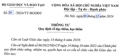 Thông tư 29/2024/TT-BGDĐT Quy định về dạy thêm, học thêm