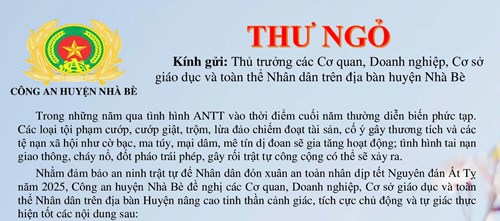Thư ngỏ của Công an huyện Nhà Bè