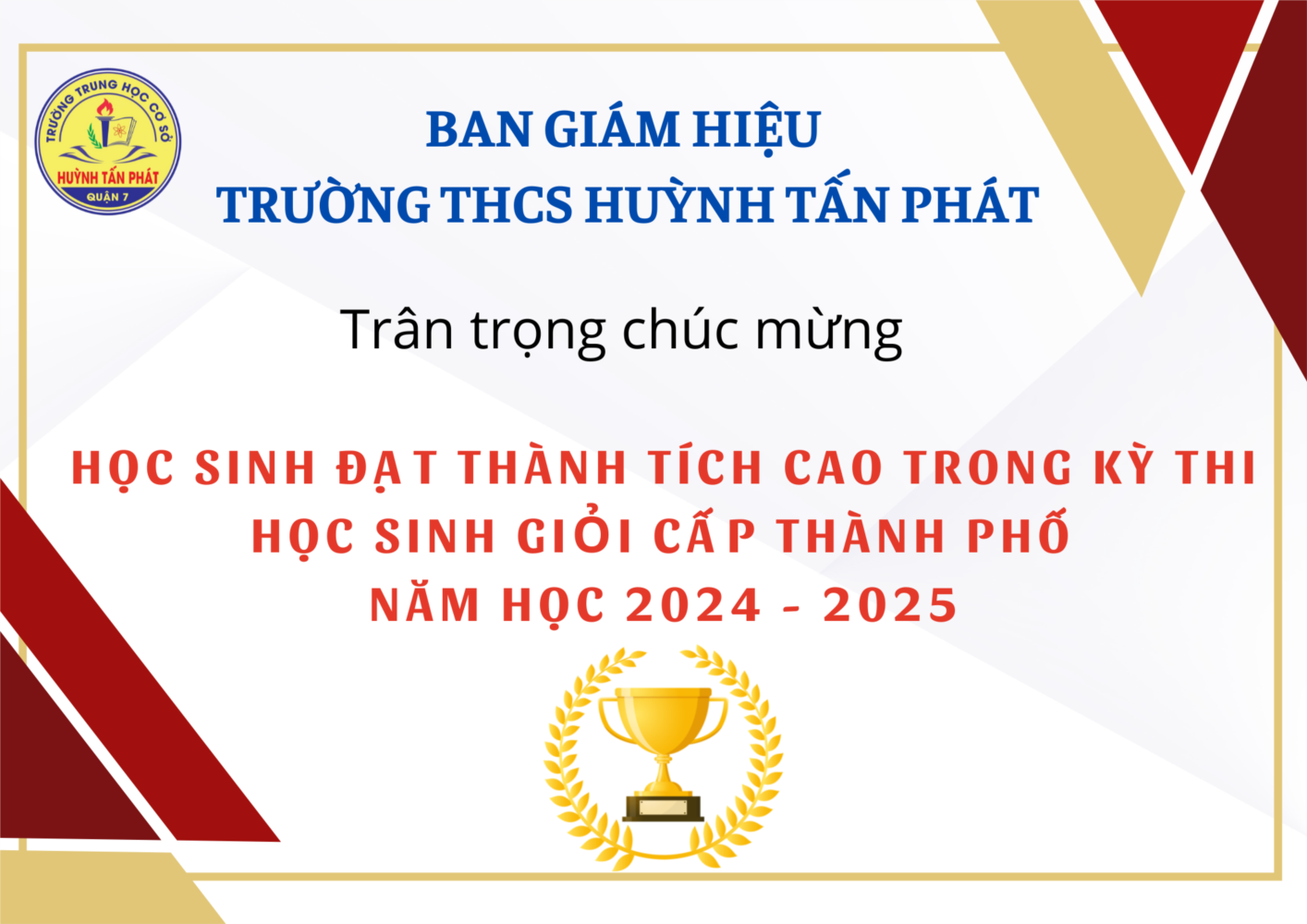 Vinh danh Học sinh Giỏi cấp Thành phố năm học 2024 – 2025
