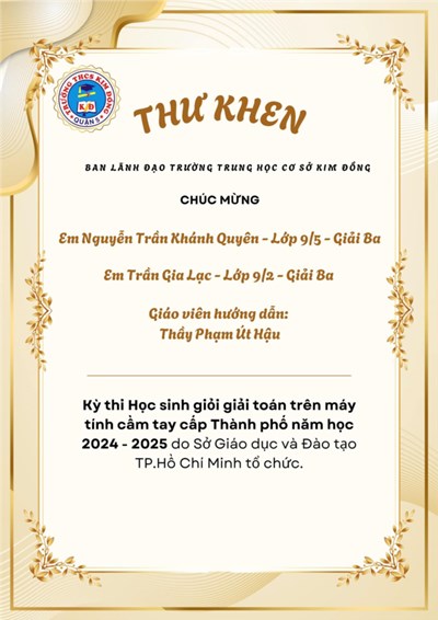 Giải Ba - Kỳ thi Học sinh giỏi giải Toán trên máy tính cầm tay cấp thành phố