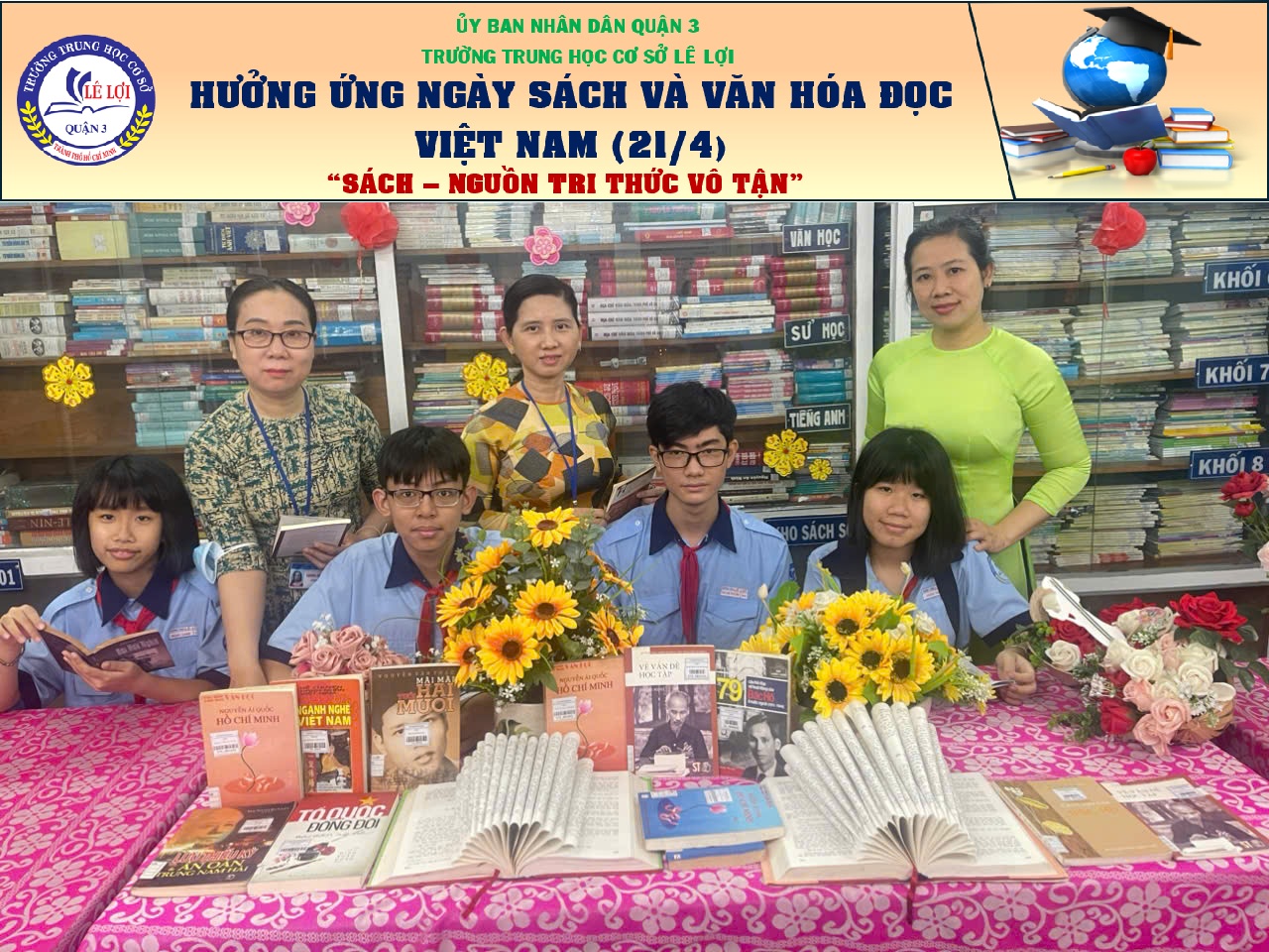 Thư viện trường THCS Lê Lợi hưởng ứng Ngày sách và văn hóa đọc Việt Nam 21/4  Sách - Nguồn tri thức vô tận 