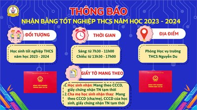 Thông báo nhận bằng tốt nghiệp THCS Năm học 2023 - 2024